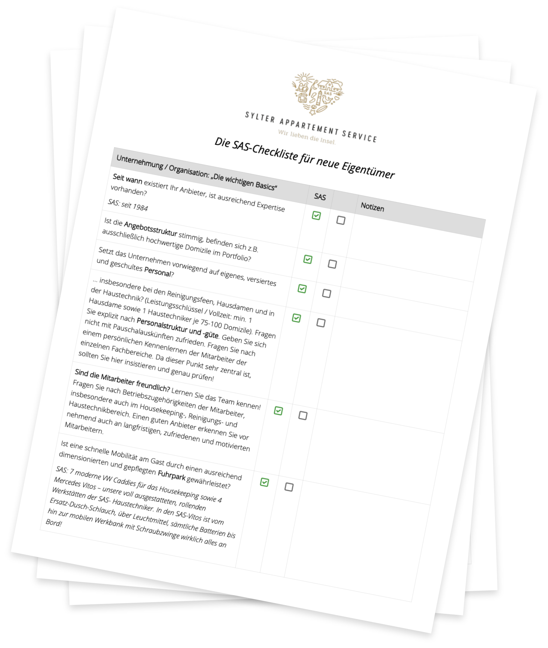 SAS-Checkliste für neue Eigentümer