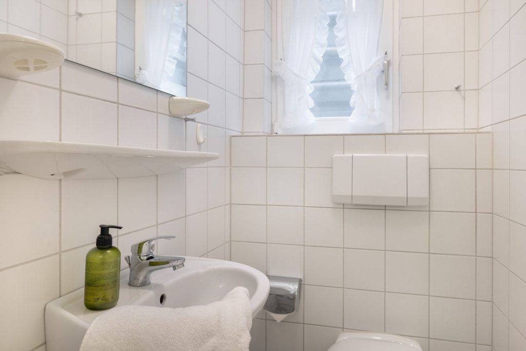 Toilette mit Waschbecken in Ferienwohnung auf Sylt