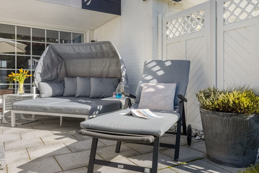 Terrasse eines Ferienhauses auf Sylt