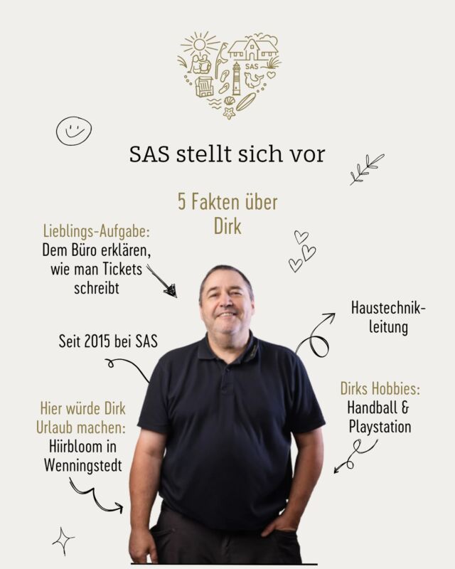 SAS stellt sich vor! ❤️

Heute mit unserem Haustechnik-Leiter Dirk. 

10 Jahre Dirk bei SAS – unser Haustechniker mit Herz, Humor und Hammer! 🔧😄
Ob tropfender Wasserhahn, zickige Waschmaschine oder mysteriöse Geräusche – Dirk findet’s raus und fixt es. Und wenn gerade nichts kaputt ist? Dann sorgt er eben für gute Laune. 🎉

Nach Feierabend tauscht er Werkzeug gegen Weizen und geht dahin, wo’s richtig kracht: in die Handballhalle – als Spieler, Trainer und wahrscheinlich auch als Motivationstrainer. 🏐🍺

Dirk ist nicht einfach nur da – er ist ein fester Bestandteil unseres Teams. Ohne ihn wäre SAS nur halb so toll. ☺️

Danke, Dirk – für 10 Jahre Einsatz, Spaß und echte Handarbeit! ❤️

#HaustechnikerMitHumor #10JahreDirk #SASLegende #HandballUndHeizung #DirkFixesIt #SASPower