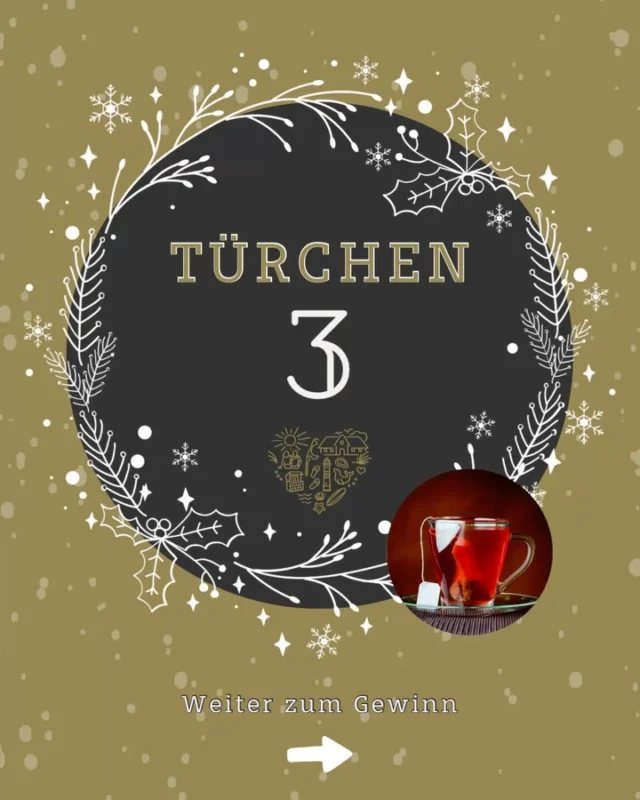 Alle guten Dinge sind 3 ❤️

Die Adventszeit ist die schönste und kuscheligste Zeit des Jahres und was passt hier besser als ein warmer Tee? Richtig: ein Sylter Tee mit passender Tasse. Für Sylt-Vibes auch im Winter. ❄️ 🫖

Teilnahme für das Teepaket:

1️⃣ Beitrag liken ❤️
2️⃣ Account @sylterappartementservice oder @wedellsylt folgen
3️⃣ Optional: Wer mag darf gerne kommentieren: Welche ist die Lieblings-Teesorte?

#Adventskalender #Gewinnspiel #Advent2025 #TürchenAuf #Sylt #SyltLove #SyltMomente #InselLiebe #Weihnachtszauber #XmasVibes #GewinnenMitStyle #GiveawayGermany #InselGewinnspiel #Adventskalender2025

Ausführliche Teilnahmebedingungen:

Die Teilnahme am Gewinnspiel erfolgt durch

1. Das Folgen der Instagram-Accounts @sylterappartementservice oder @wedellsylt 
2. Das Liken des Gewinnspiel-Beitrags.

Unter allen gültigen Teilnahmen wird der/die Gewinner*in per Zufallsprinzip ermittelt und im Anschluss per Direktnachricht auf Instagram benachrichtigt.
Der Gewinn kann nicht ausgezahlt, getauscht oder übertragen werden.

Das Gewinnspiel endet am 04.12.25 um 17:59 Uhr.

Das Gewinnspiel steht in keiner Verbindung zu Instagram und wird von Instagram weder gesponsert noch unterstützt. Teilnahme nur innerhalb der angegebenen Frist; der Rechtsweg ist ausgeschlossen.